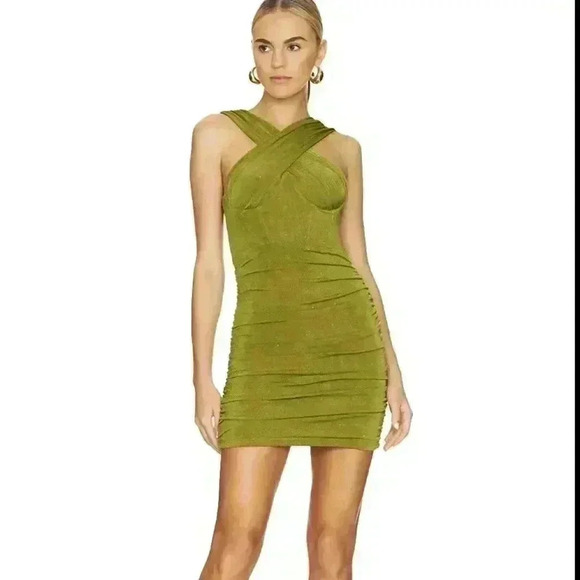 NWT Revolve x Superdown Ashlyn Corset Runched Dress Matcha Green Womens Small - Picture 1 of 11